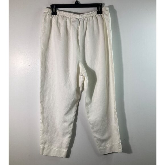 Womens Caroline Rose Linen Pull On Stretch Waist‎ Pants White LP - Picture 2 of 7